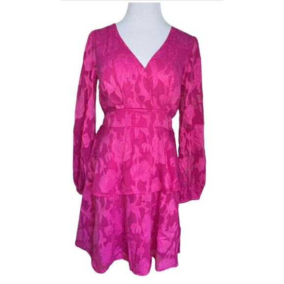 BAND OF THE‎ FREE BOG KISS ME FUSHIA PEPLUM MINI DRESS TIERED FLORAL SMALL-NEW - Picture 4 of 11